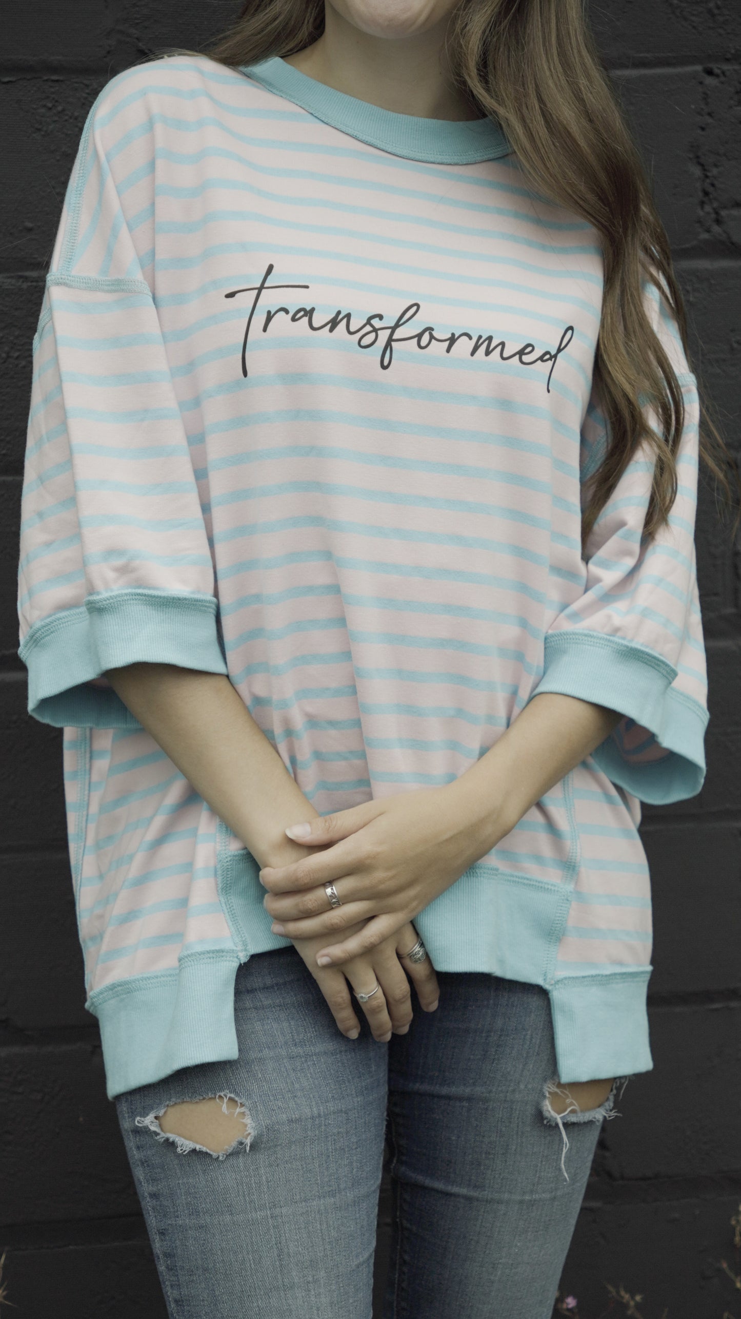 Transformed striped SS fashion top