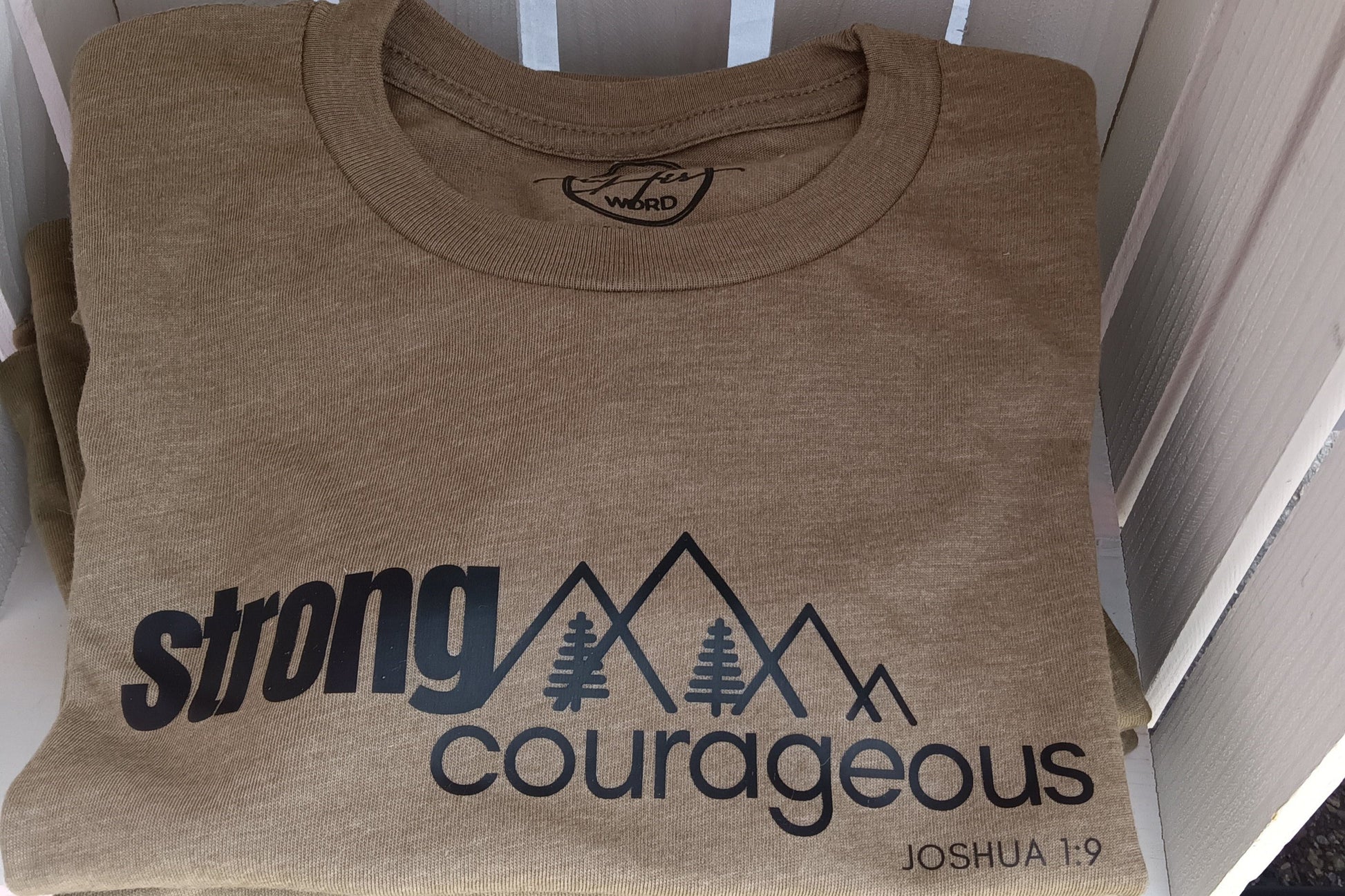 Strong & Courageous tee w/ Mountains