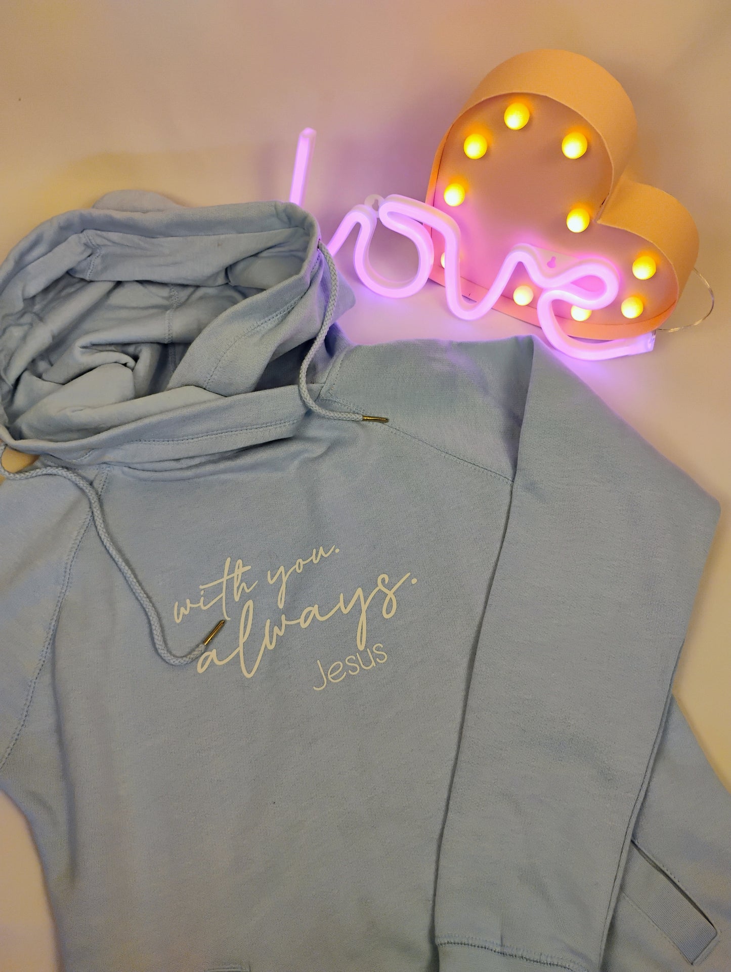 With You Always fleece funnel neck hoodie- Light Blue