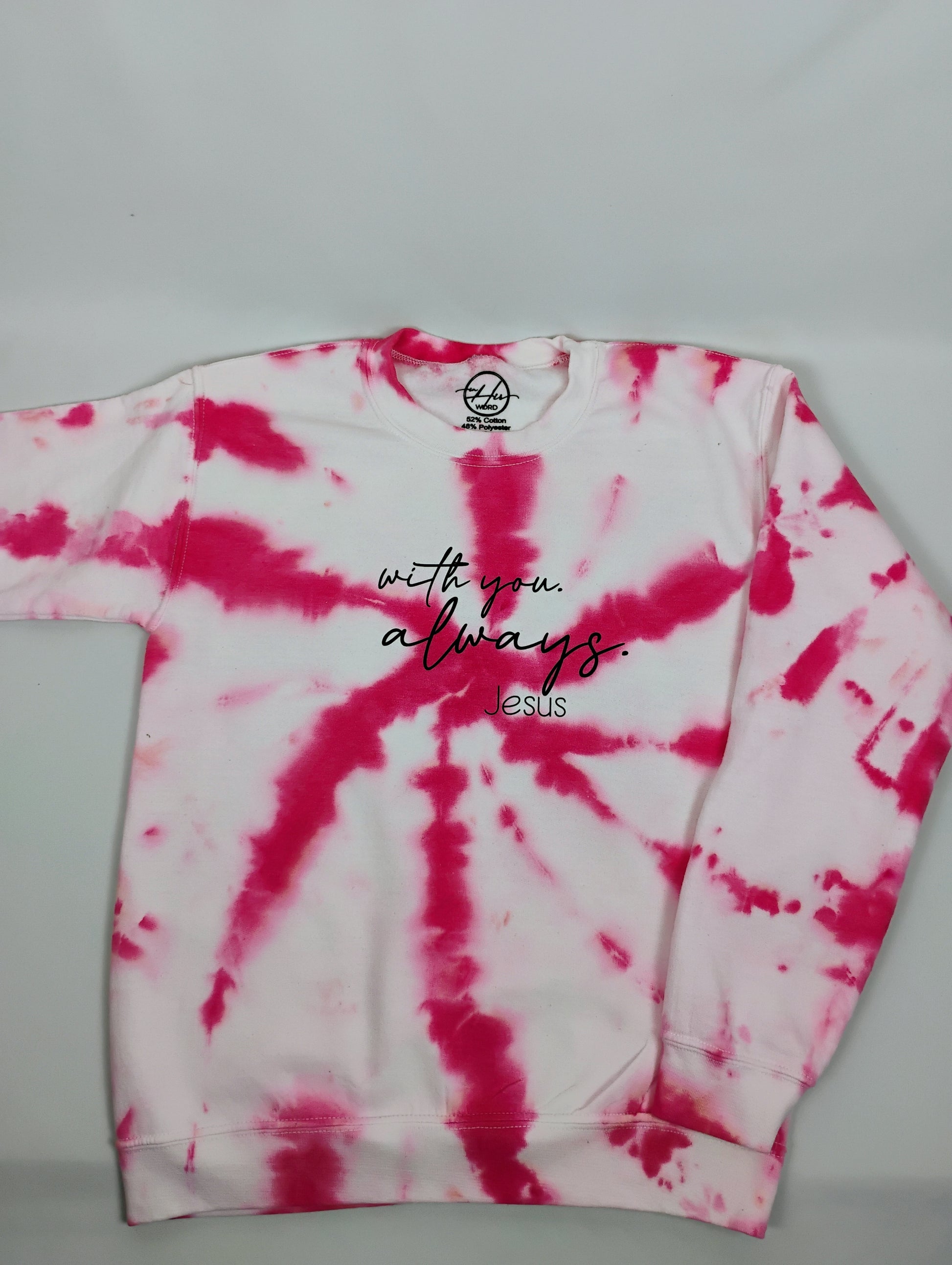 With You Always red and white tie-dye crewneck