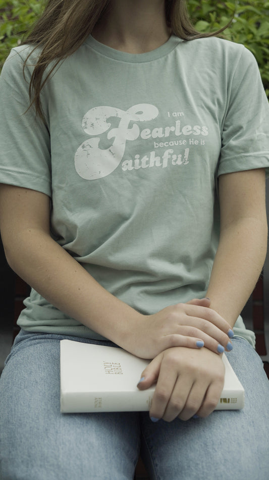 Fearless because He is faithful mint tee