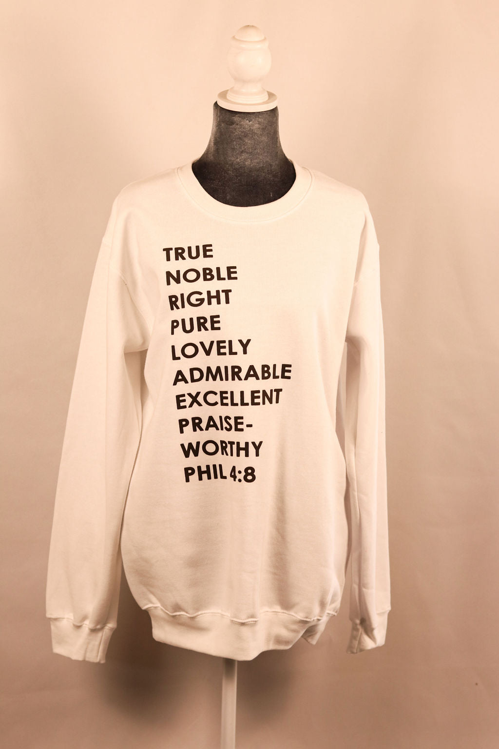 Phil 4:8 Crewneck Sweatshirt- White