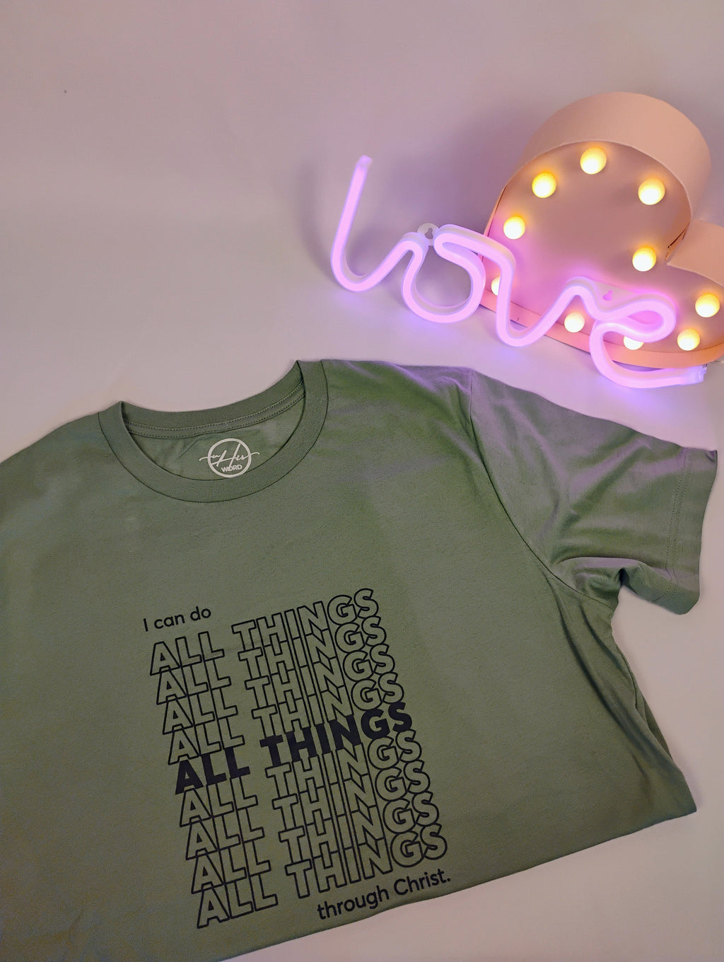 All Things ss tee- Sage with black text