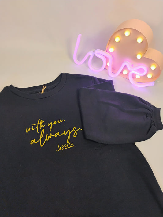 With You Always Balloon Sleeve Crewneck Sweatshirt- Navy