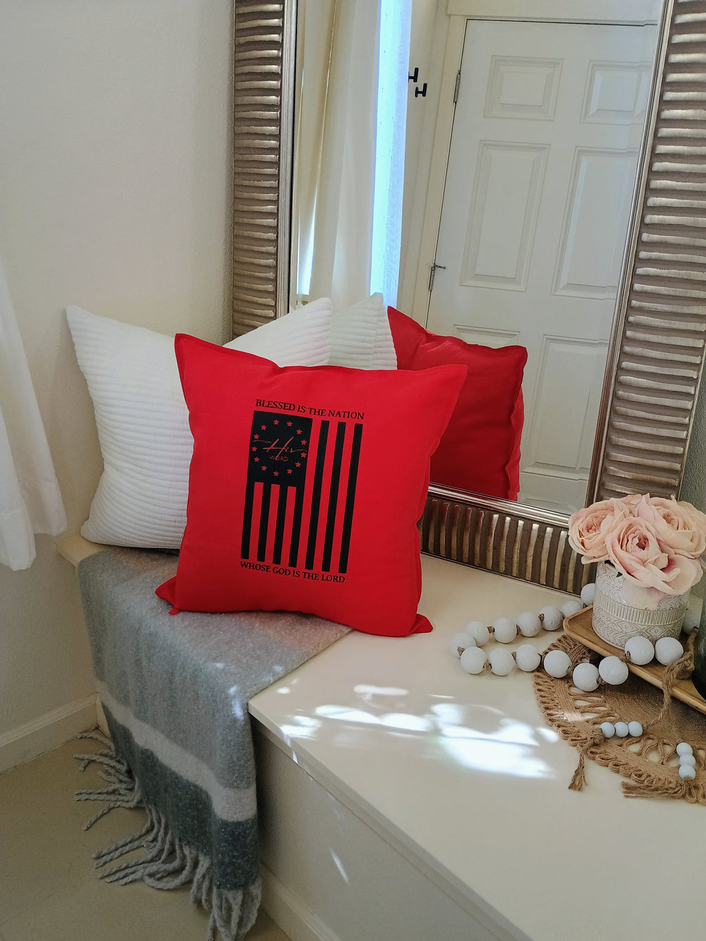 Blessed is the Nation flag pillow