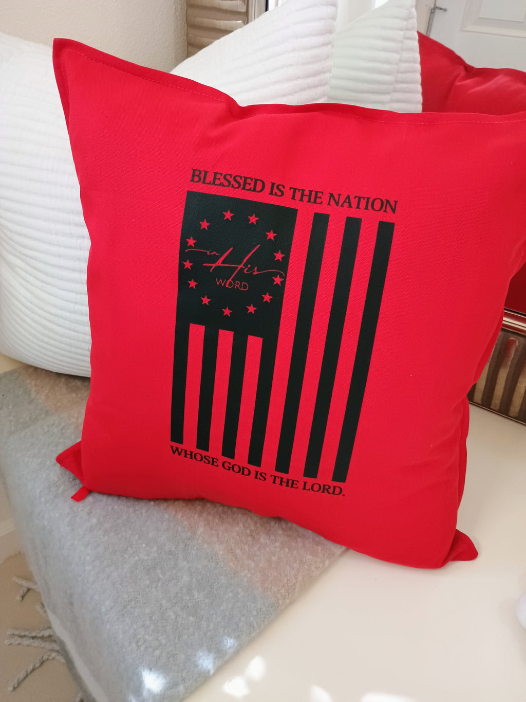 Blessed is the Nation flag pillow