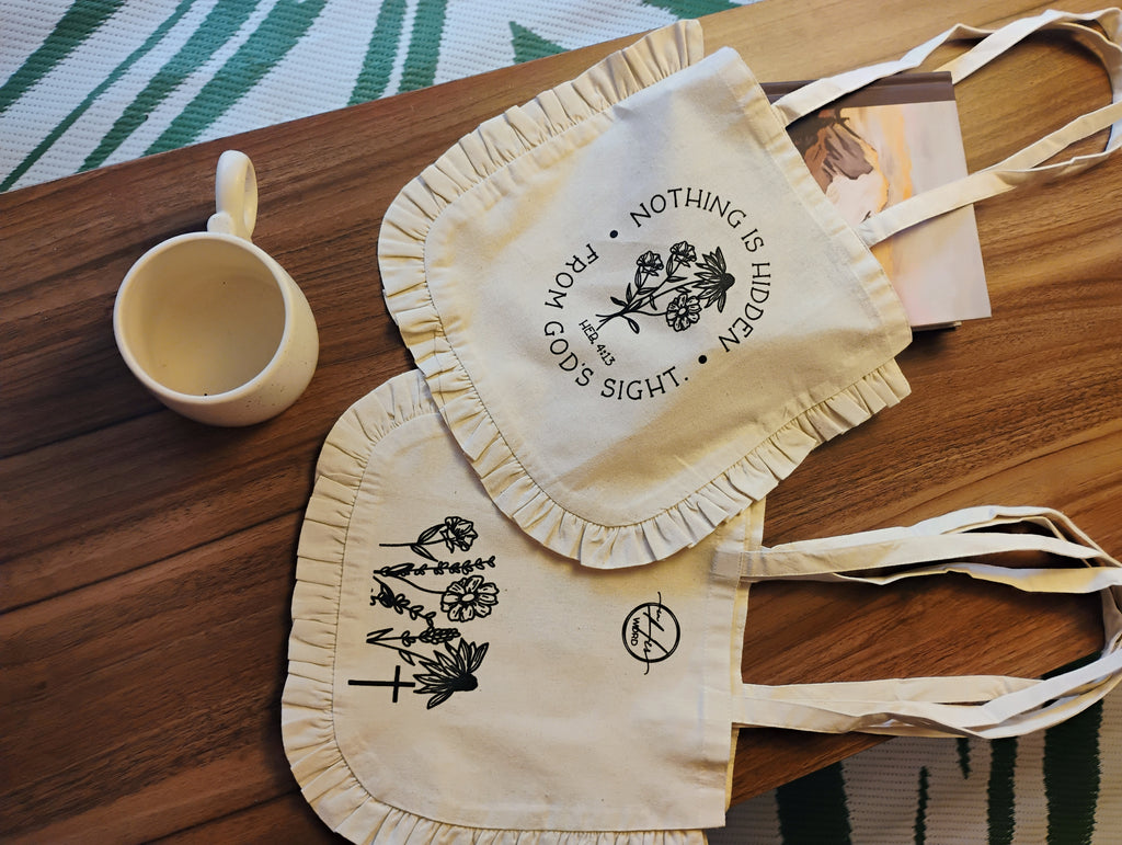 Nothing is Hidden from God Ruffle Organic Cotton Small Tote/ Bible bag