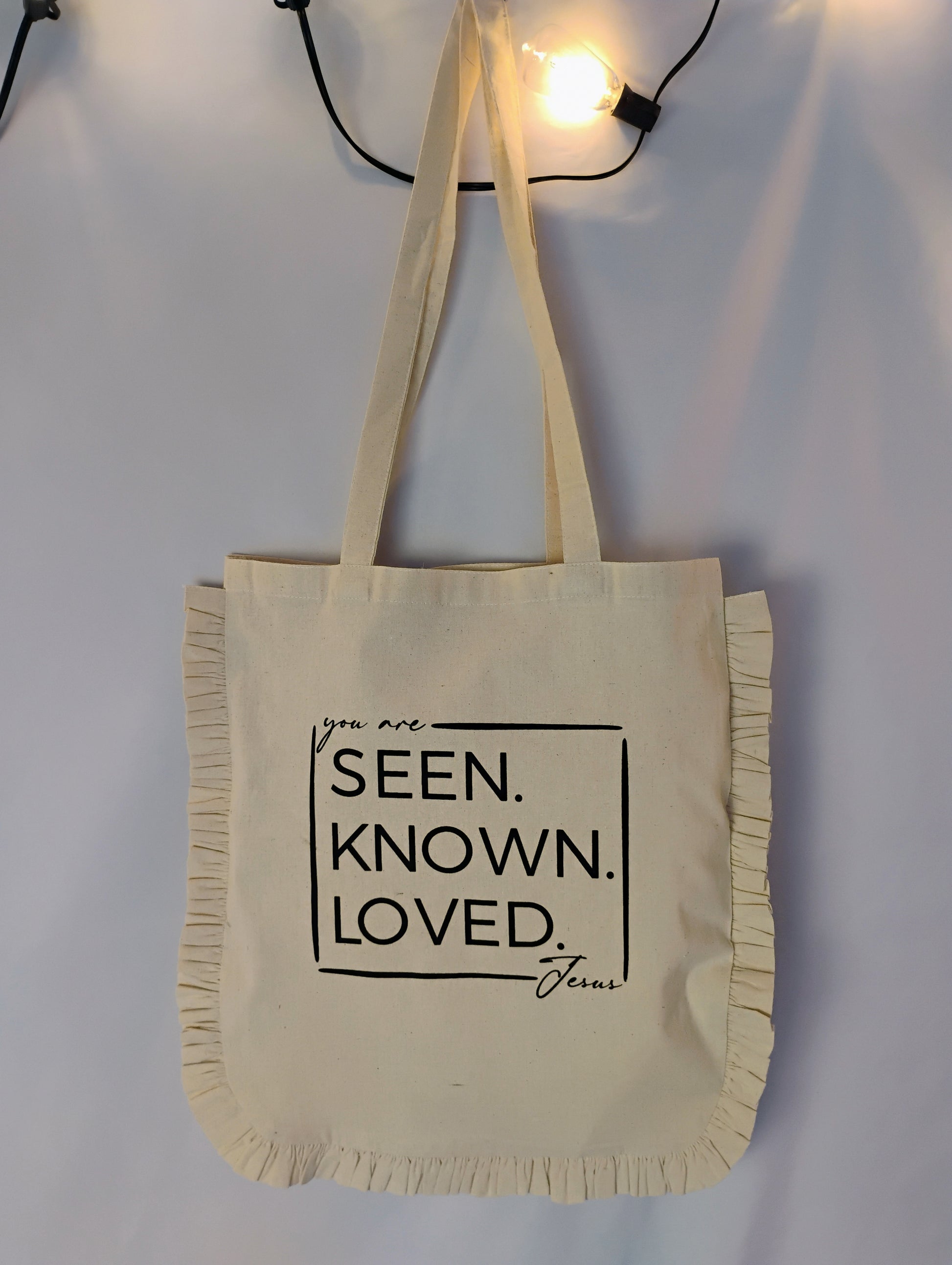 Seen. Known. Loved Ruffle Organic Cotton tote