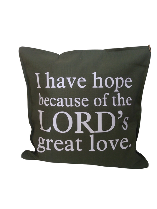 Have Hope Because of the Lord's Great Love pillow