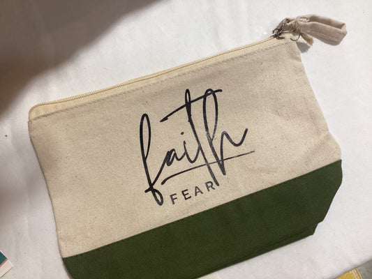 Faith over Fear Natural and Olive canvas pouch